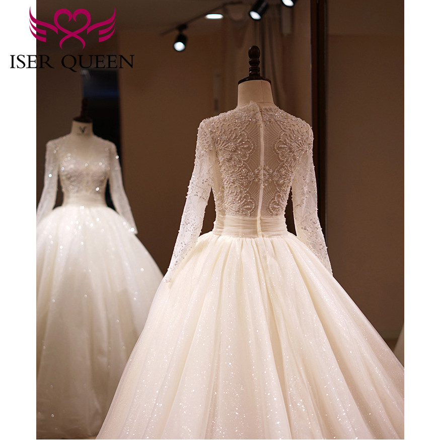 Pearls and Beading Tulle Wedding Dress 2020 V-neck Long Sleeves Beautiful Wedding Gown Big Train Zipper Back Champagne WX0158, White
Pearls and Beading Tulle Wedding Dress 2020 V-neck Long Sleeves Beautiful Wedding Gown Big Train Zipper Back Champagne WX0158, White