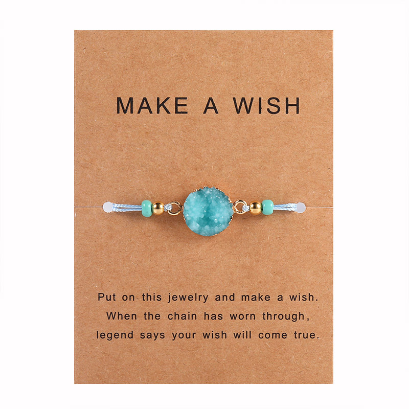 Fashion Druzy Resin Stone Bracelet Make a Wish Card Wax Rope Braided Bracelets Womens Korean Jewelry Gift
