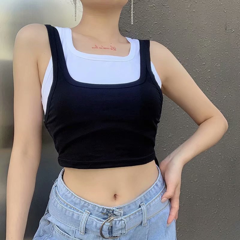 2020 Summer Elegant Fake Two Pieces Womens Sling Tops Girls Casual Sleevless Patchwork Black White Short Blouse blusas de mujer
2020 Summer Elegant Fake Two Pieces Womens Sling Tops Girls Casual Sleevless Patchwork Black White Short Blouse blusas de mujer