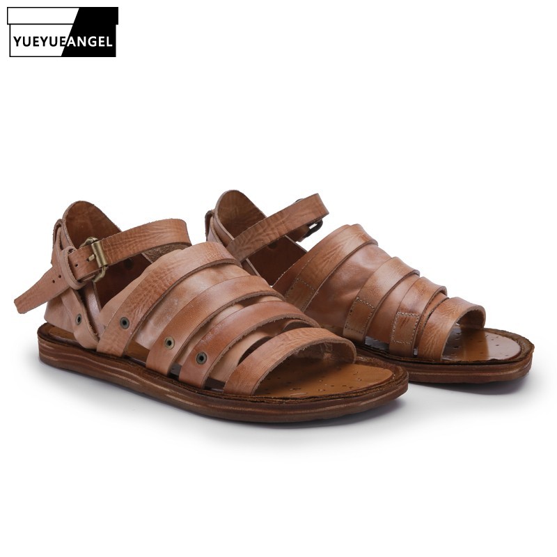 Luxury Handmade 100% Cowhide Genuine Leather Men Gladiator Sandals Summer Shoes Casual Vintage Flats Beach Slipper Strap Sandals, Brown
Luxury Handmade 100% Cowhide Genuine Leather Men Gladiator Sandals Summer Shoes Casual Vintage Flats Beach Slipper Strap Sandals, Brown