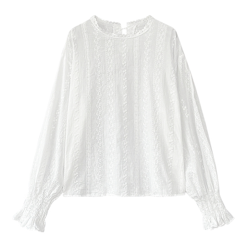 Dingaozlz Vintage style lace shirt Flare sleeve Hollow out White blouse Casual clothing New fashion Women lace Tops Blusa 200925