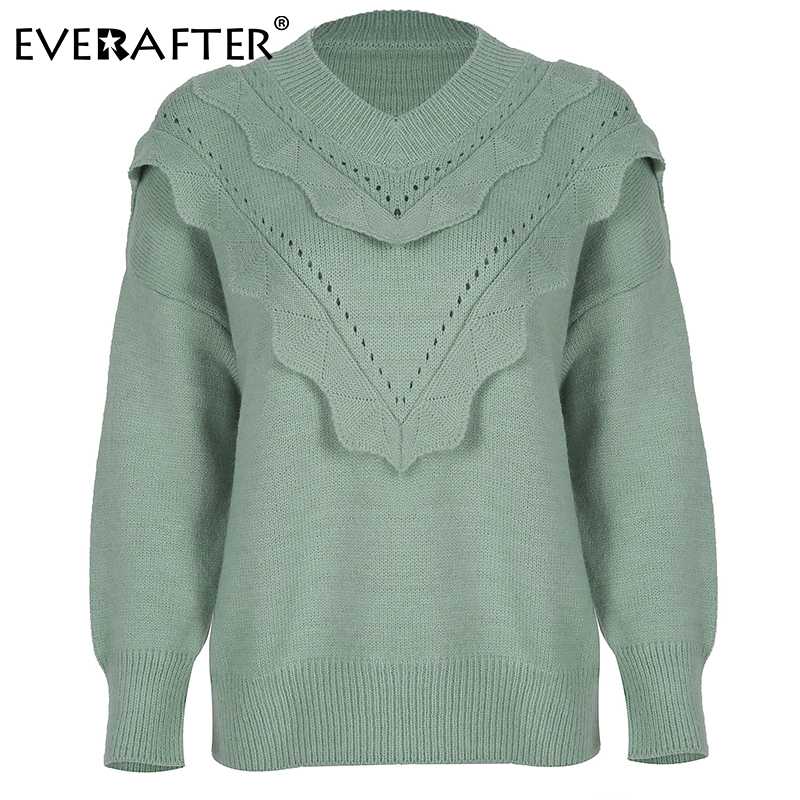 EVERAFTER Casual V-neck women sweater Autumn winter Lantern Sleeve ruffle knitted sweater solid ladies geometric pullover jumper, Green
EVERAFTER Casual V-neck women sweater Autumn winter Lantern Sleeve ruffle knitted sweater solid ladies geometric pullover jumper, Green
