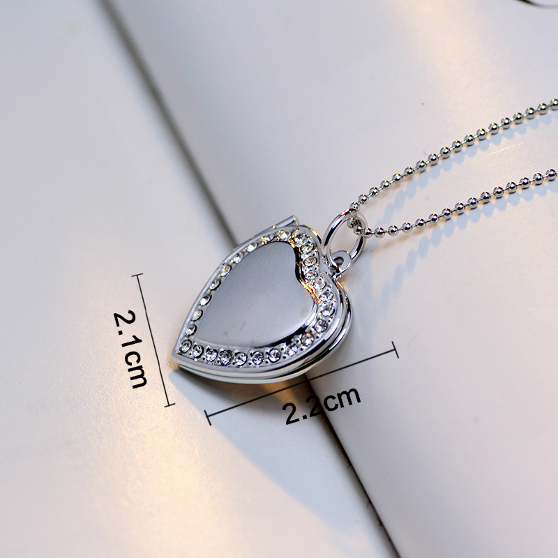 6 color Rhinestones Box Photo Frame Locket Pendant Necklace Fashion Heart Jewelry For Women Love Gift