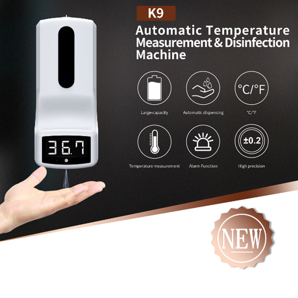 K9 Digital Infrared Thermometer Automatic Liquid Soap Dispenser Hands Washing Free Sanitizer Machine LCD Display Non-contact Termometro