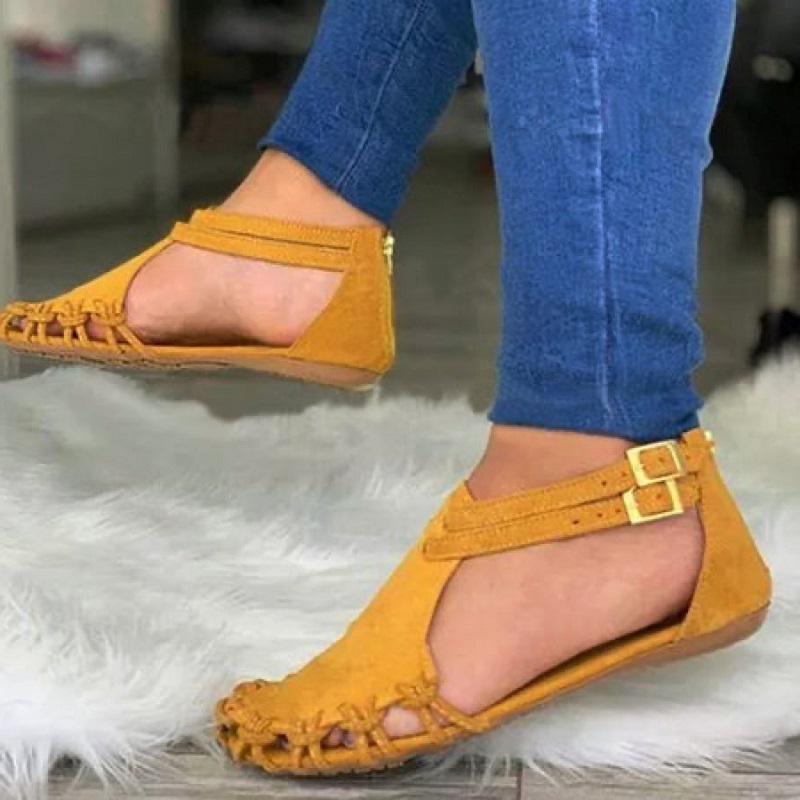 2021 Summer Women Flat Sandals Gladiator Black Closed Toe Ladies Shoes Buckle Strap Roman Beach Female Mujer