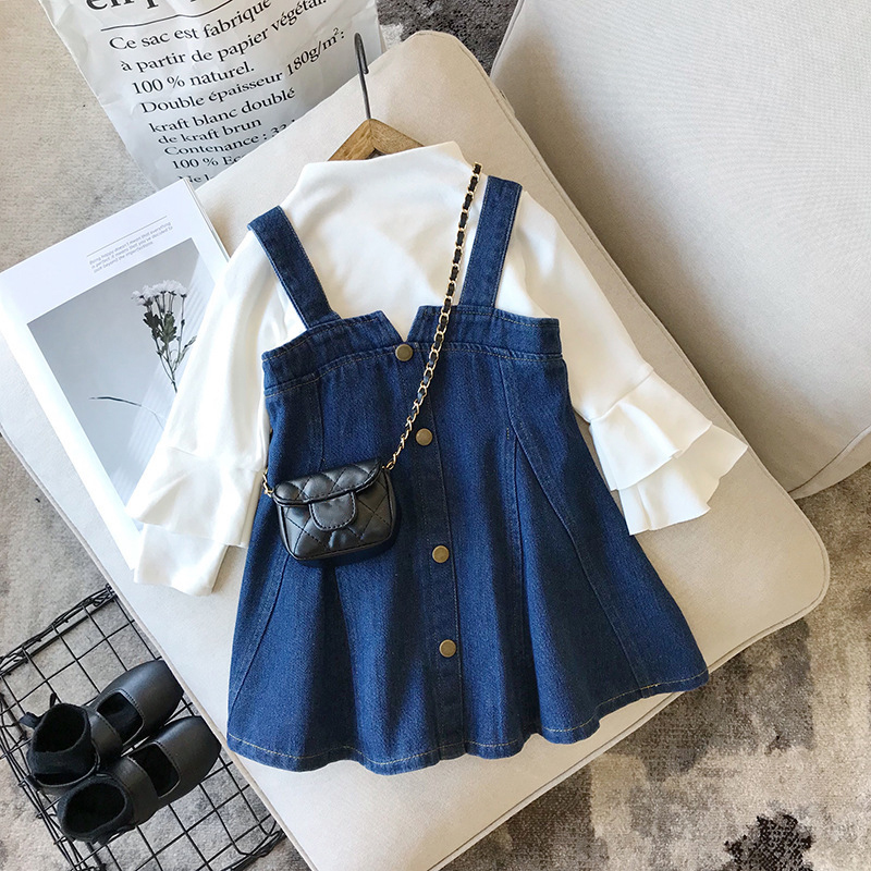 2020 2-8Y Toddler Baby Girl Fashion Clothing 2pcs White Solid Flare Long Sleeve Blouse+Denim Bib Dress Casual Outfits Fall Set, As pic
2020 2-8Y Toddler Baby Girl Fashion Clothing 2pcs White Solid Flare Long Sleeve Blouse+Denim Bib Dress Casual Outfits Fall Set, As pic