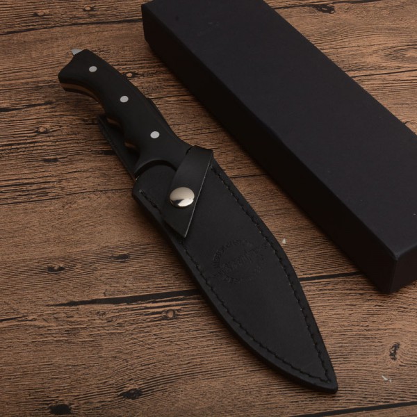 Outdoor Survival Straight Knife 8Cr13 Satin Full Tang Rosewood Handle Fixed Blade Hunting Knives With Leather Sheath