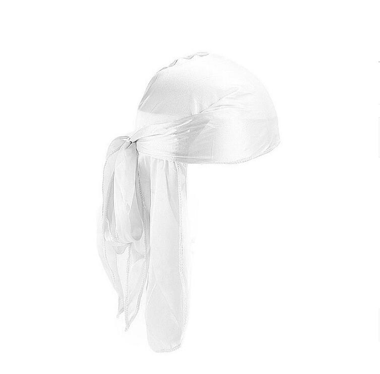 New Unisex Long Silk Satin Breathable Turban Hat Wigs Doo Durag Biker Headwrap Chemo Cap Pirate Hat Men Hair Accessories GD584