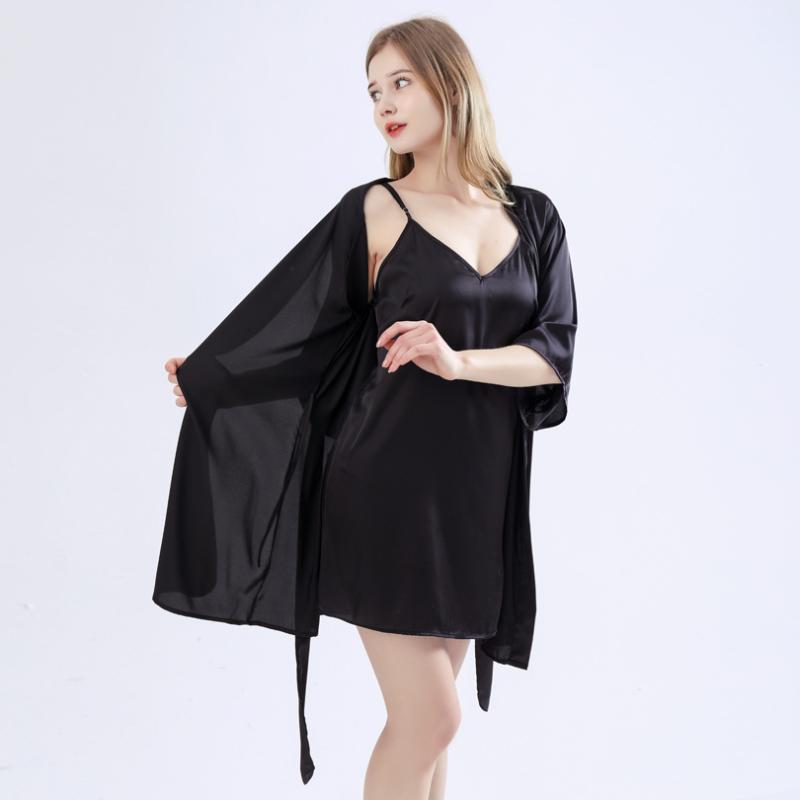 Sexy Kimono Bath Gown Wedding Robe Summer Women Casual Soft Satin Nighty&robe Set 2PCS Sleepwear Deep V-neck Backless Nightdress, Blue
Sexy Kimono Bath Gown Wedding Robe Summer Women Casual Soft Satin Nighty&robe Set 2PCS Sleepwear Deep V-neck Backless Nightdress, Blue