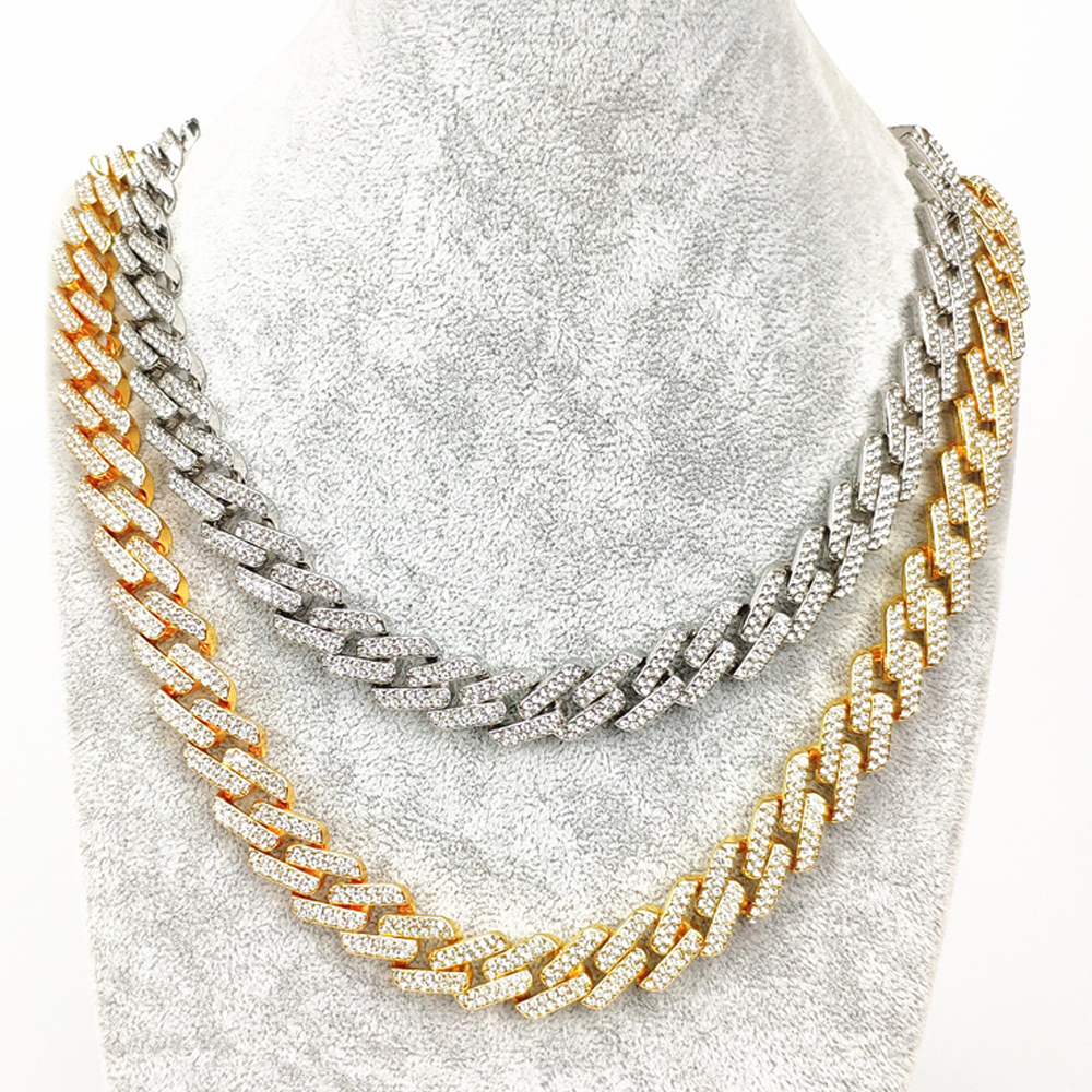 Iced Out 15mm Miami Cuban Link Chain 8"16"18"20"24" Custom Necklace Bracelet Rhinestone Bling Hip Hop For Men Jewelry Necklac