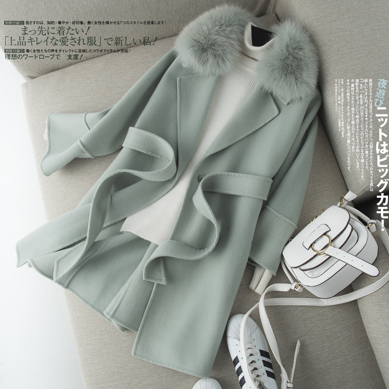 2020 100% Wool Coat Female Double-sided Wool Jacket Fur Collar Spring Autumn Korean Long Coat Women Overcoat 2021 KJ4049, Green
2020 100% Wool Coat Female Double-sided Wool Jacket Fur Collar Spring Autumn Korean Long Coat Women Overcoat 2021 KJ4049, Green