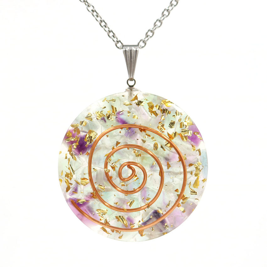 QIMOSHI Raw Quartz Round Coin Pendant Yoga chakra Necklace for Women Men Stone Crystal Circle Disc Pendants Jewelry