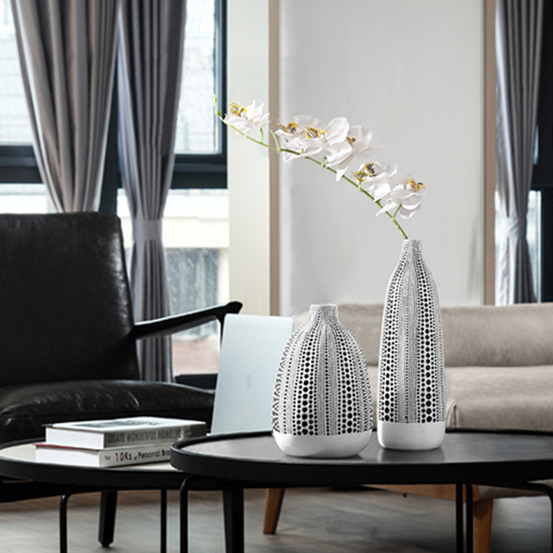 Street Art Yayoi Kusama Black And White Wave Point Resin Flowerpot Creative Dried Flower Decoration Vase