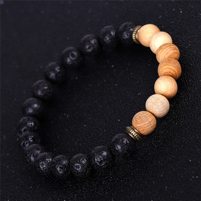 WHOLESALE Natural Ice Crack Agate Beaded Strands Bracelet Volcanic Rock Lava Wooden Beads Essential Oil Diffuser Bracelets Fashion Jewelry