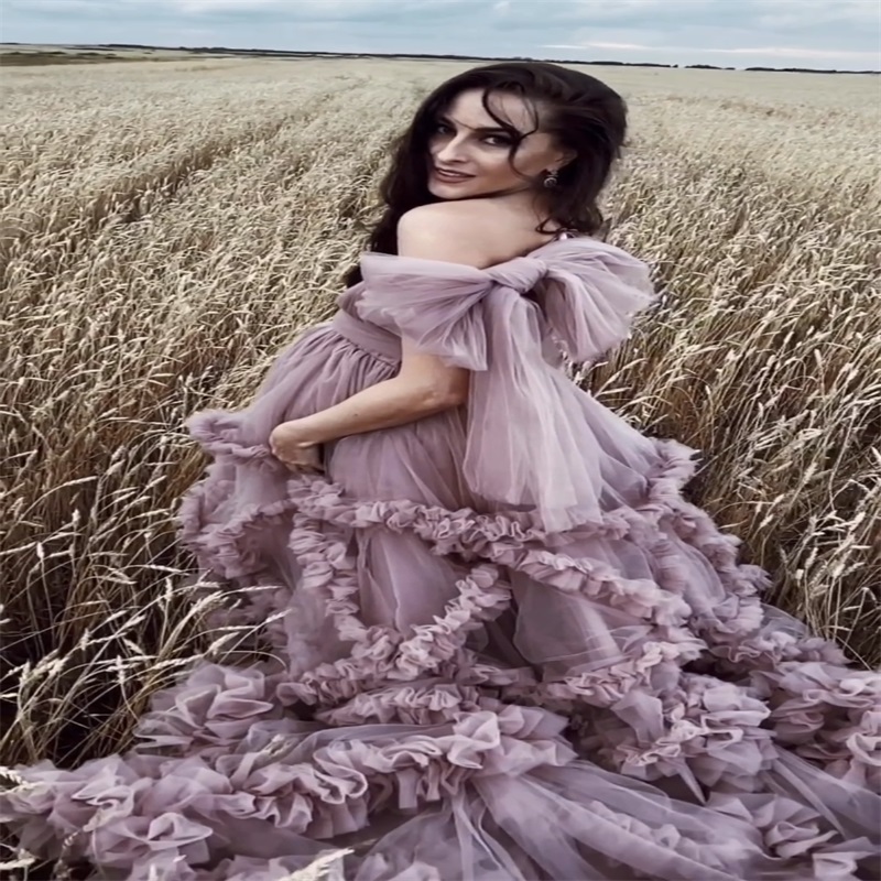 pregnant wedding robes long sleeves ruched tulle newest night gown for women ribbon sweep train sexy vneck sleepwear