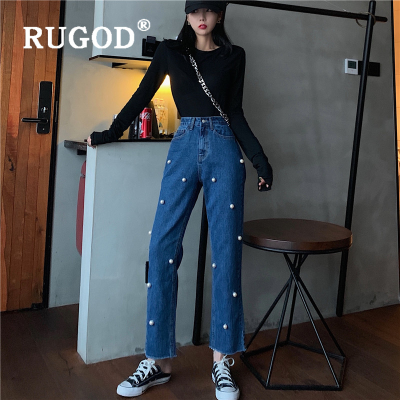 RUGOD 2020 New Women Pearl Embroidered Flares Jeans High Elastic Straight Slim Denim Pants Korean Chic Cowgirl Streetwear Pants, Black
RUGOD 2020 New Women Pearl Embroidered Flares Jeans High Elastic Straight Slim Denim Pants Korean Chic Cowgirl Streetwear Pants, Black