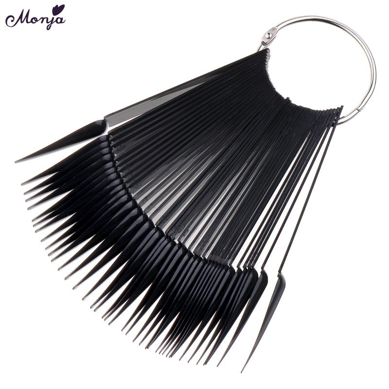 Monja 40pcs Sharp Fan Shaped Nail Art False Tips Polish Gel Color Practice Display Showing Card Sticks Manicure Tool