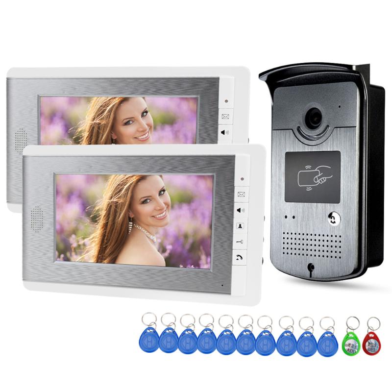 7'' TFT Color RFID Video Door Phone Intercom Doorbell Wired Access Entry System for Home 2 Monitors Video Camera Night Vision
7'' TFT Color RFID Video Door Phone Intercom Doorbell Wired Access Entry System for Home 2 Monitors Video Camera Night Vision
