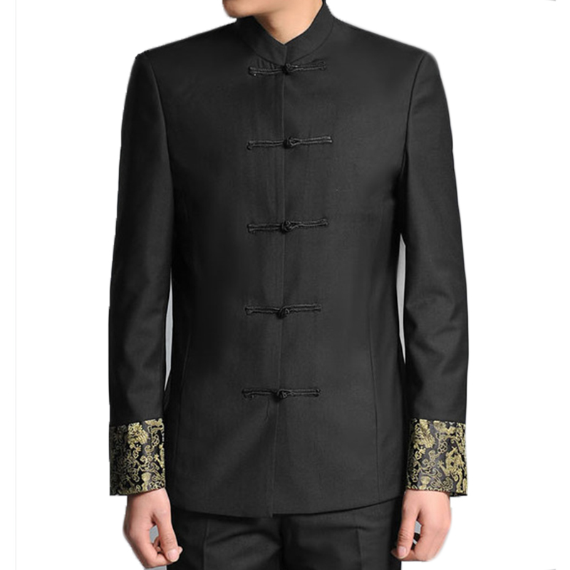 Dragon Embroidery Men Chinese Style Tunic Suit Jacket Mandarin Stand Collar New 2020 Kung Fu Coat Single Breasted Black LJ200923