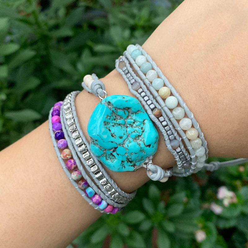 Boho Bracelet Natural Stones Charm 5 Strands Wrap Leather Weave Beaded Bracelets Women Hand Jewelry
Boho Bracelet Natural Stones Charm 5 Strands Wrap Leather Weave Beaded Bracelets Women Hand Jewelry