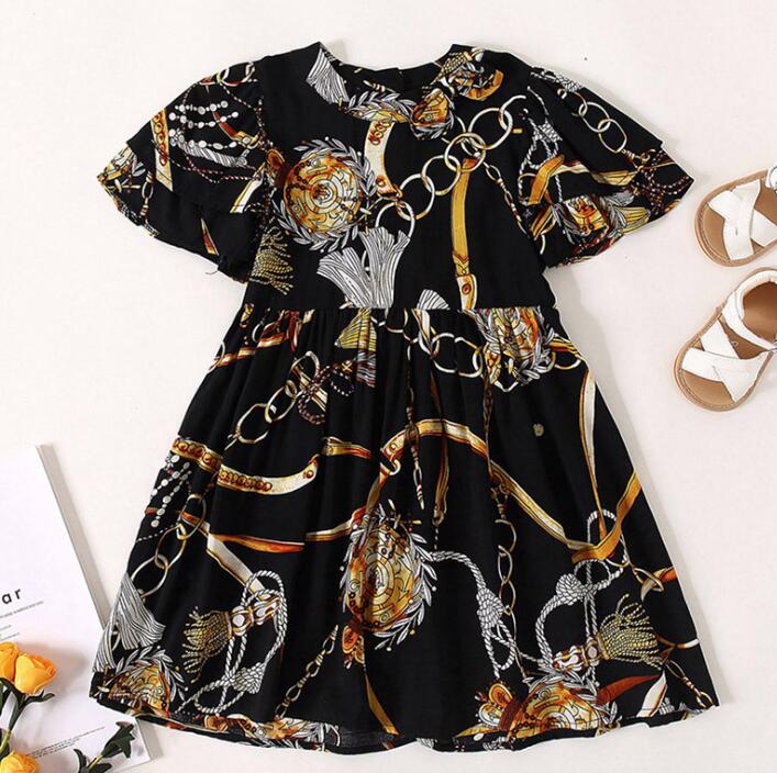 Summer new girl princess skirt, short-sleeved ethnic style waist neckline bowknot dress 2-6 years old LY050
