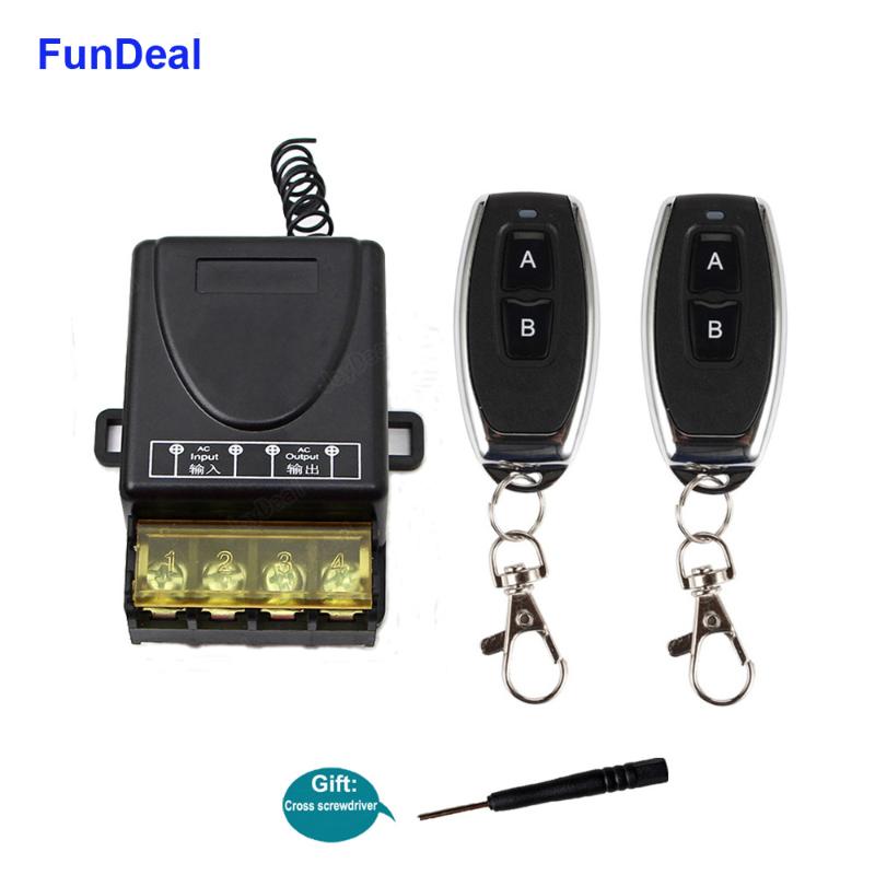 FunDeal 433Mhz RF Relay Wireless Remote Control Switch AC 220V 1CH 30A Receiver Module & 2 Button Remote Control For Water Pump