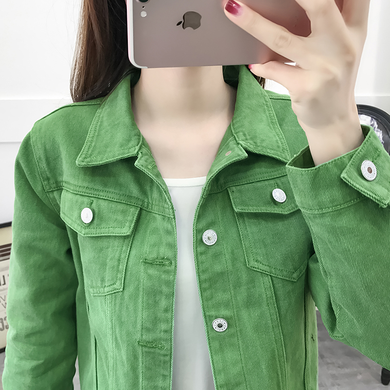 Basic Jeans Jacket Women Green 2020 Autumn Woman Denim Jean Womens Coats Jackets Female Slim Stretch Short Coat Feminina Clothes5654820