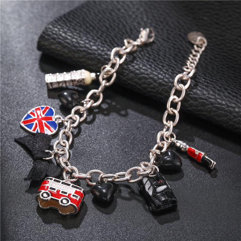 Newest Fashion Silver Color Chain Enamel England Bus Heart Soldier Charm Pendant Bracelet Lover Women Bow Link Chain Bracelet
Newest Fashion Silver Color Chain Enamel England Bus Heart Soldier Charm Pendant Bracelet Lover Women Bow Link Chain Bracelet
