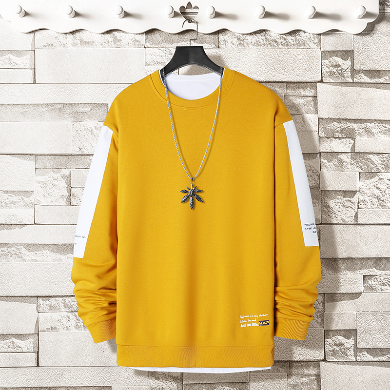 Oversized Crewneck Sweatshirt Men 2020 Spring Solid Hip Hop Japanese Streetwear Pullovers Yellow Hoodie Men Sweatshirts Male CX200819