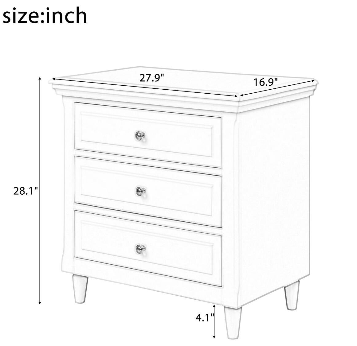 US STOCK FAST Shipping U_STYLE 3-Drawer Nightstand Storage soild Wood Cabinet nightands morden Bedroom Furniture WF193010AAK