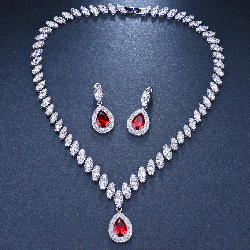 Emmaya Simulated Bridal Jewelry Sets Silver Color Necklace Sets 4 Colors Wedding Jewelry Parure Bijoux Femme Y200810