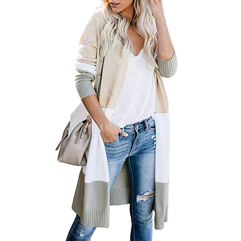 Women Casual Cardigan Autumn Long Sleeve Patchwork Sweaters Colorblock Long Mujer Women Jumper Open Front Loose Cardigan Y200819