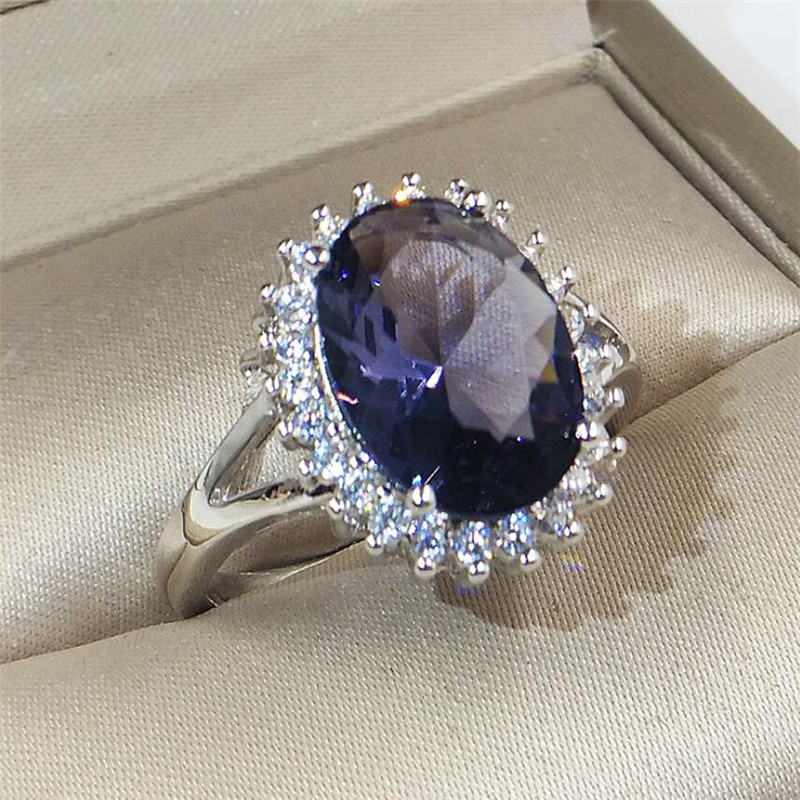 Chouchong Top Sell New Fine Jewelry Sterling Sier Oval Cut Blue Sapphire CZ Dia Gemstones Eternity Birthstone Women Wedding Ring