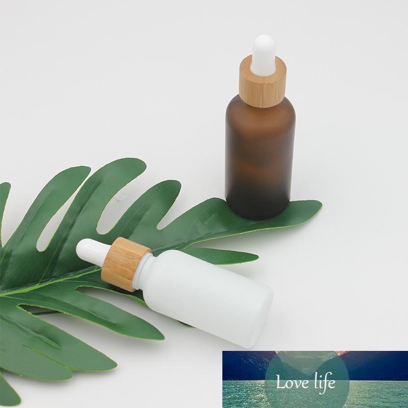 15ml 30ml 50ml Frosted Amber White Glass Dropper Bottle with Bamboo Cap 1oz Glass Bamboo Essential Oil Bottle