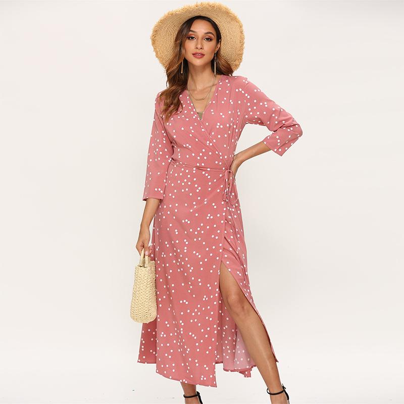 Boho Women Polka Dot Long Dress V Neck Split Maxi Party Dress Elegant Three Quarter Sleeve Casual Lace Up Fashion Dresses
Boho Women Polka Dot Long Dress V Neck Split Maxi Party Dress Elegant Three Quarter Sleeve Casual Lace Up Fashion Dresses