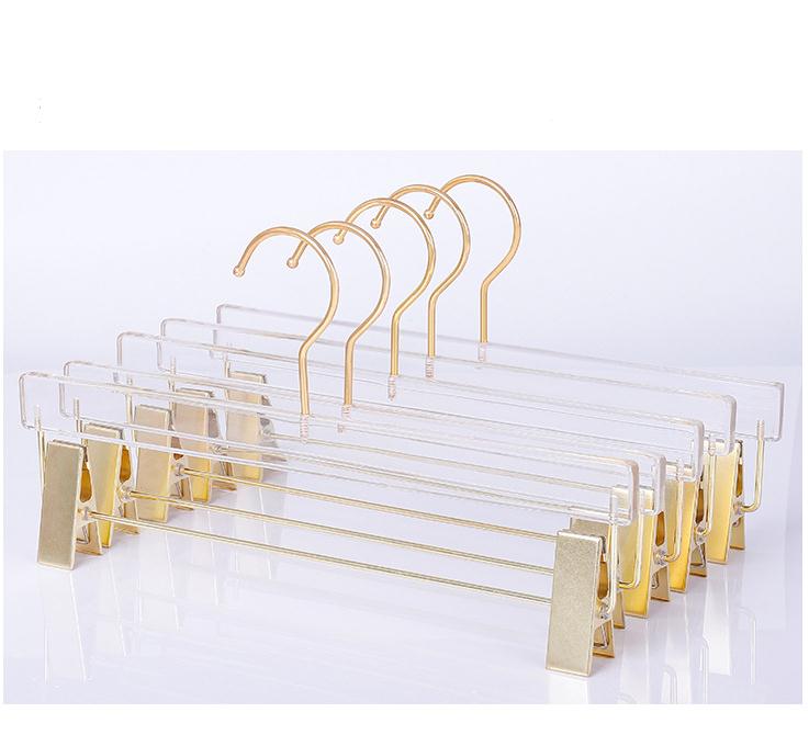 Transparent Acrylic Hanger High-end Pants Skirts Hanger Rack with Golden Clips Clear Display Stand SN4583