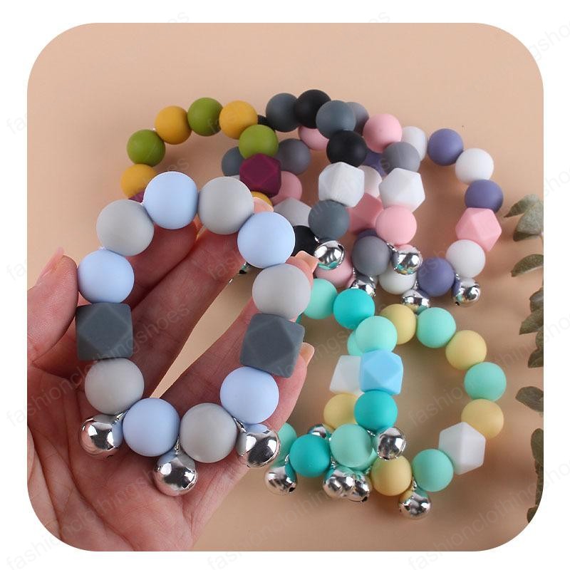 Baby Bell Toy Teethers Toddlers Boy Girls Bell Silicone Bead Teething Bracelet Baby Teething Stick