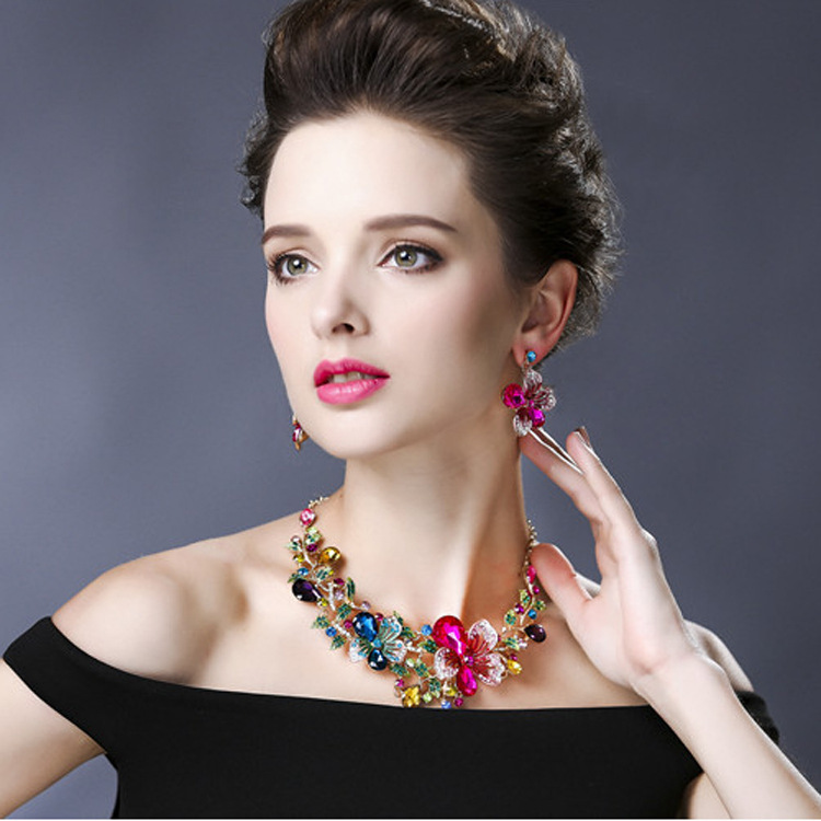 Fashion Wedding Jewelry Color Crystal Rhinestones Necklace Earrings set for Women Dubai Bridal Jewelry sets CX200813