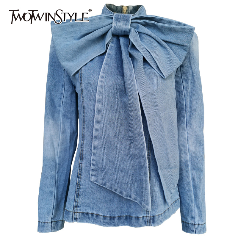TWOTWINSTYLE Patchwork Bow Denim Women's Jacket Stand Collar Long Sleeve Vintage Ruched Jackets For Female 2020 Fashion Clothing, Blue
TWOTWINSTYLE Patchwork Bow Denim Women's Jacket Stand Collar Long Sleeve Vintage Ruched Jackets For Female 2020 Fashion Clothing, Blue