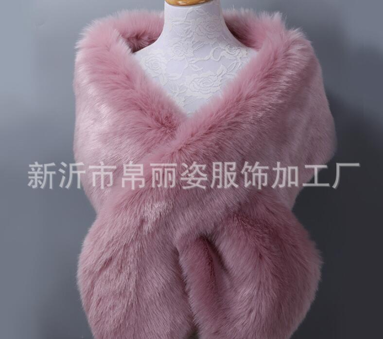 Winter Faux Fox Fur Wraps Bridal Evening Dress Shawl Long Thickened Cloak Scarf Female Fake Bib & Jacket 30cm*165cm