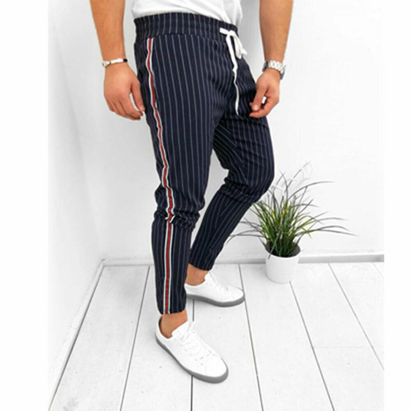 Men Summer Casual Long Pants Sport Gym Slim Fit Running Joggers Stripe Long Trousers Sweatpants 2020 New