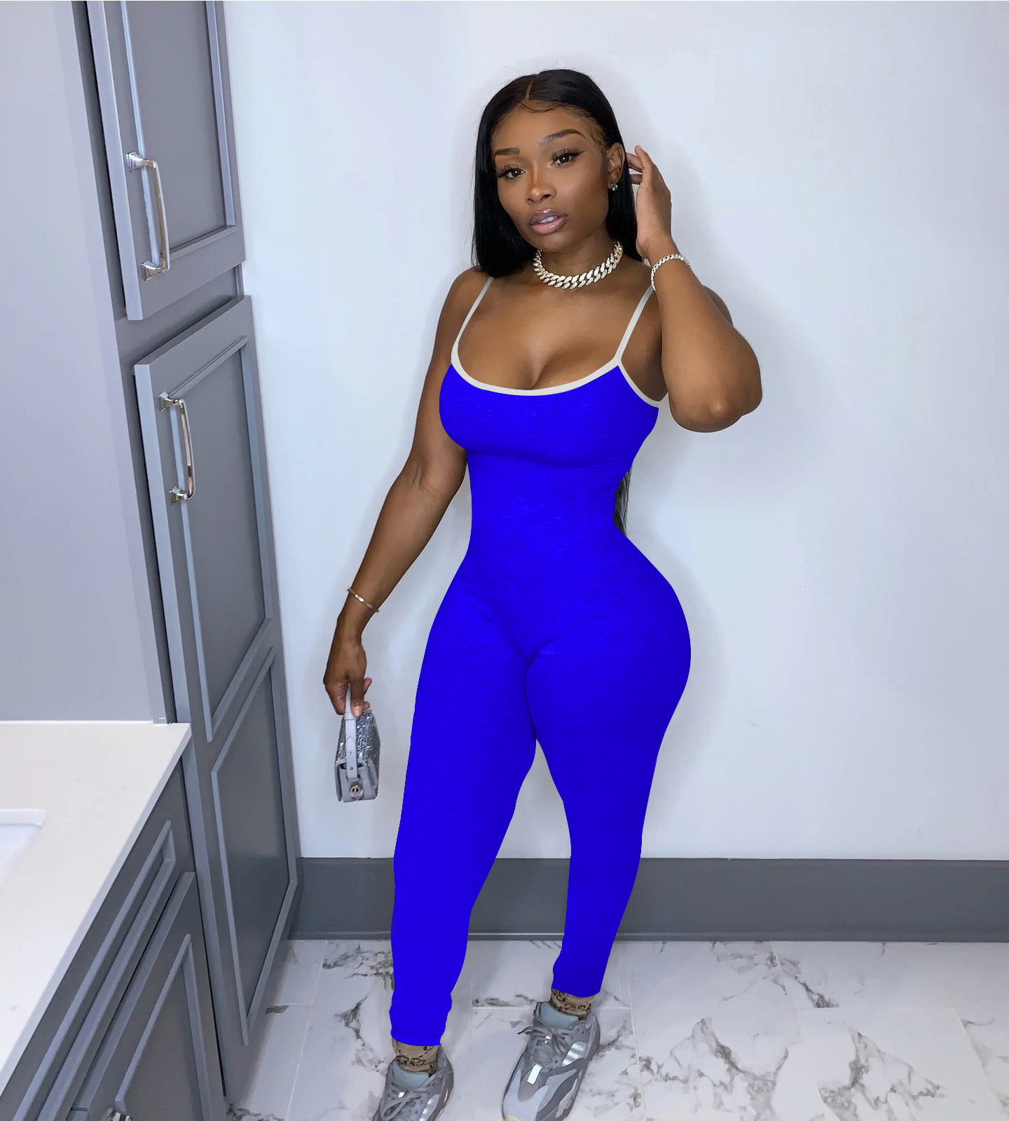 2XL Summer Women solid color sling Jumpsuits casual fitness Rompers sleeveless black skinny bodysuits grey sports stack pants leggings 3638