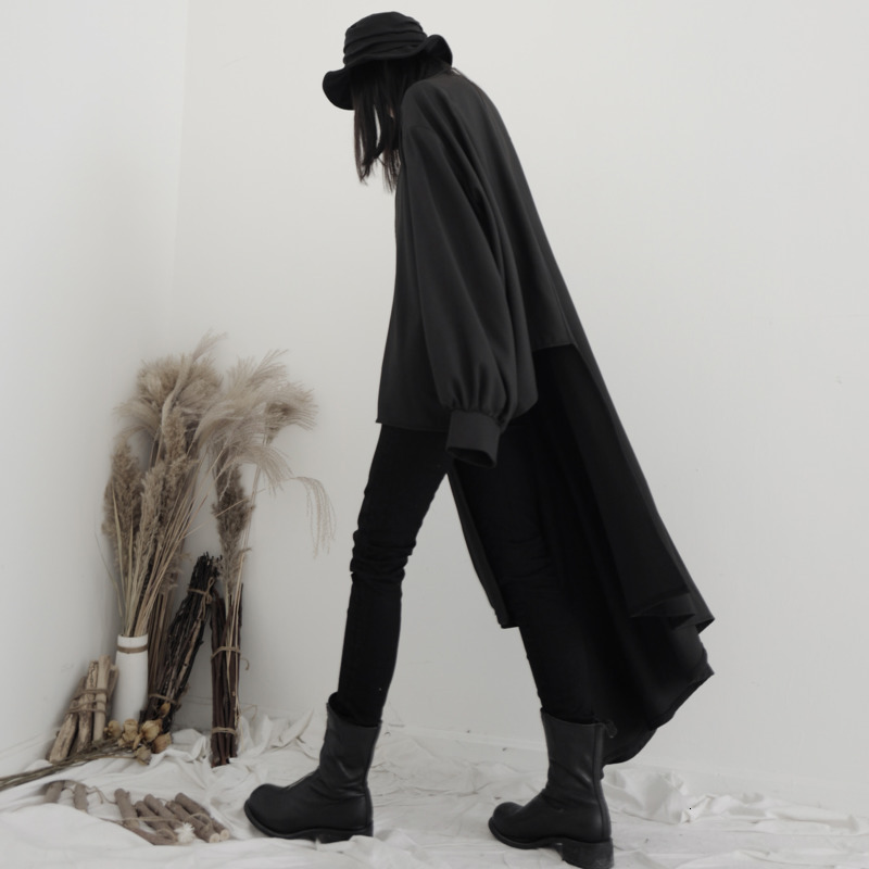 LANMREM 2020 Winter New Women's Irregular Street Style Long Solid Color Straight Temperament Windbreaker Jacket 19B-a283 T200811