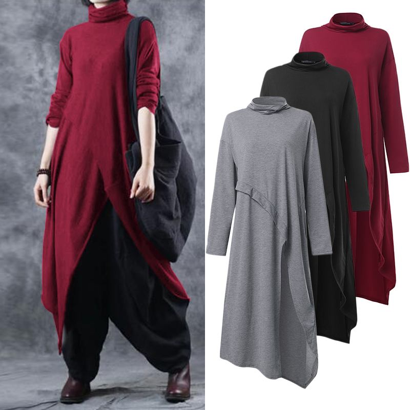 Fashion Turtleneck Long Sleeve Long Shirt Dress ZANZEA Women Asymmetrical Split Hem Pullover Solid Sundress Casual Vestido Blusa, Black
Fashion Turtleneck Long Sleeve Long Shirt Dress ZANZEA Women Asymmetrical Split Hem Pullover Solid Sundress Casual Vestido Blusa, Black