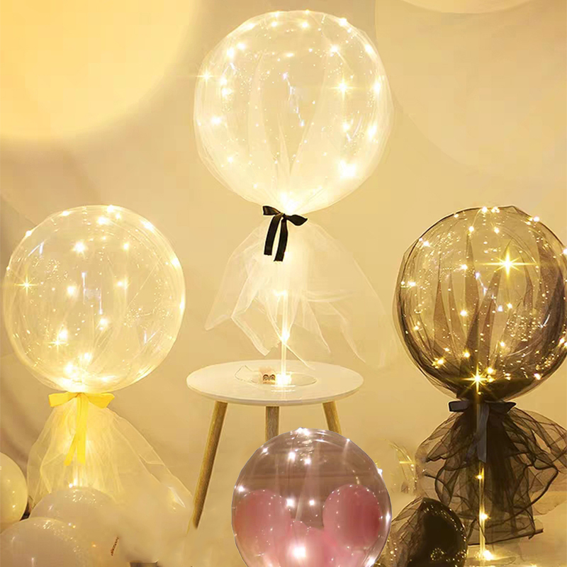 LED ballon stand 35cm Bobo balloon stick Wedding table decoration or Kids birthday party glow supplies Organza yarn kids favor