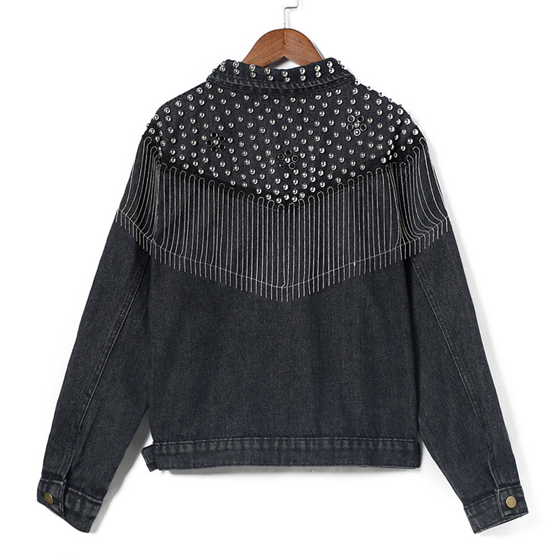 Women Denim Jakcet Rivet Tassel Jean Jackets Turn Down Collar Single Breasted Female Coats 2020 Ladies Streetwear Trending Tops CX200811