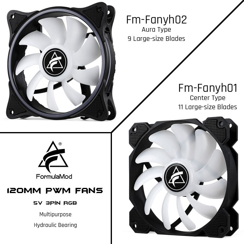 FormulaMod Fm-Fanyh 120mm PWM Fan 5v 3Pin RGB Multipurpose Radiator Cooler Case Fan Hydraulic Bearing 11/9 Large-size Blades
FormulaMod Fm-Fanyh 120mm PWM Fan 5v 3Pin RGB Multipurpose Radiator Cooler Case Fan Hydraulic Bearing 11/9 Large-size Blades