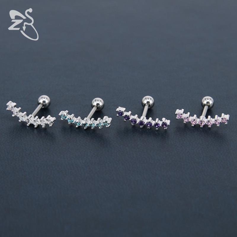 Stainless Steel Ear Cartilage Piercing Earrings Curve Seven CZ Stud Conch Oreille Jewelry