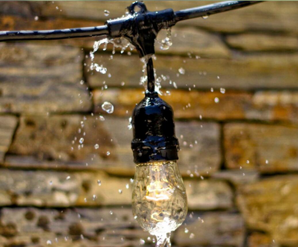 S14 E27 Commercial Grade Black Wire Cable Waterproof Vintage Style Party Globe Led Light Outdoor Festoon String Christmas Wedding