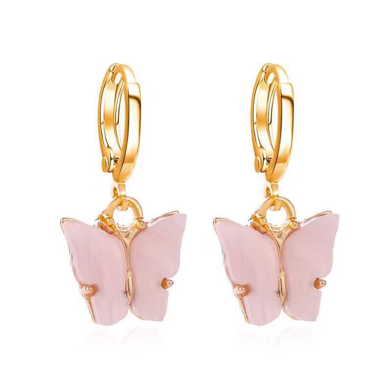 Fashion Candy Color Butterfly Earrings For Women Korean Insect Acrylic Charm Stud Earring Girls Indian Jewelry Wholesale